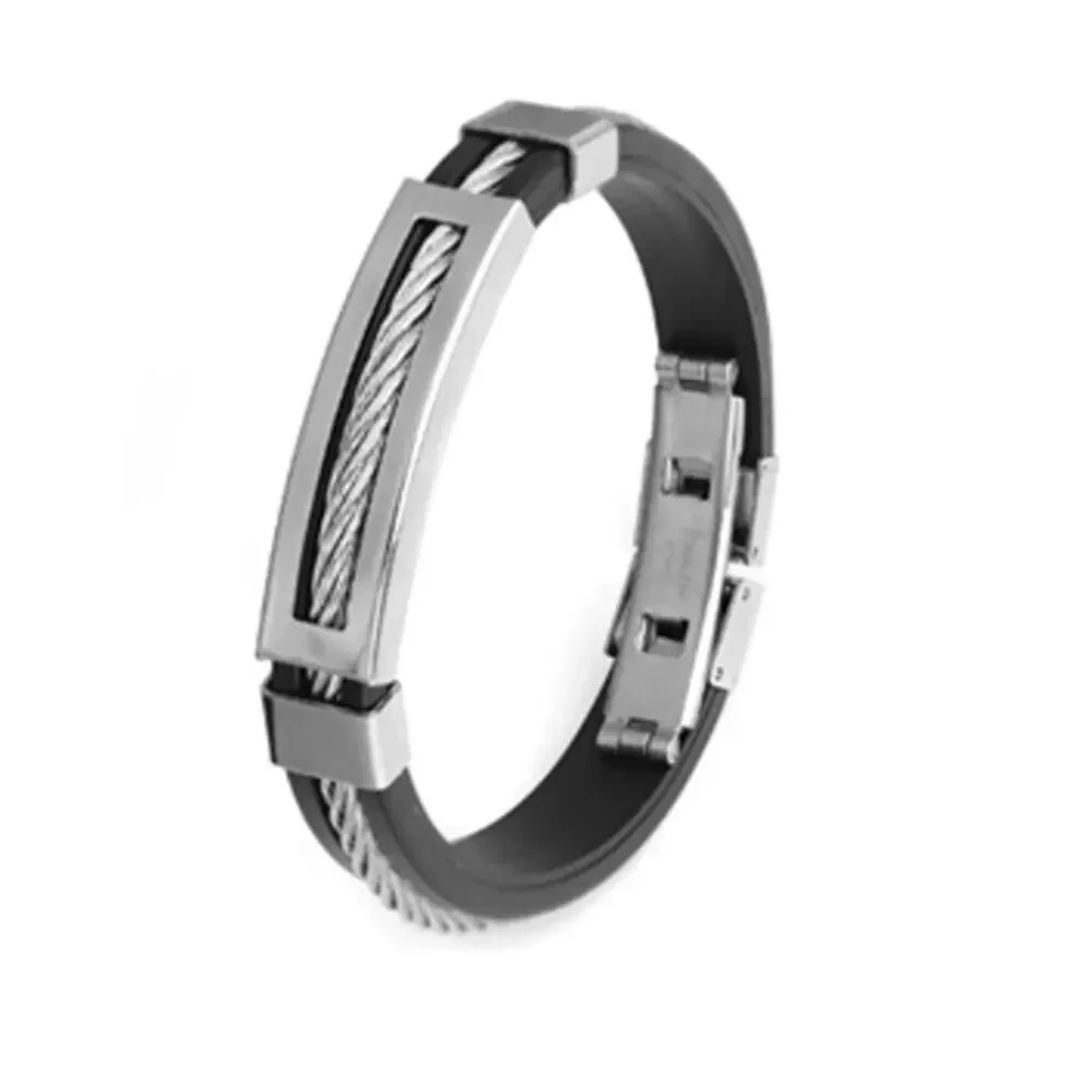 Bracelet Men Rubber Charm Stainless Steel Silicone